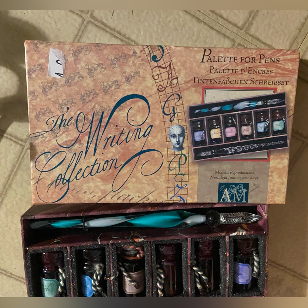 Vintage The Writing Collection glass Pen Set with Inks
